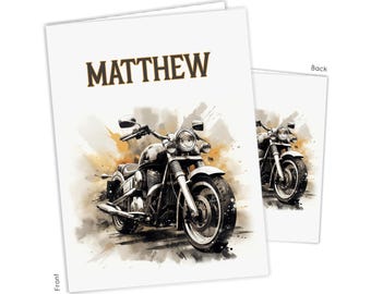 Motorcycle Bike Personalized Folder 2 Pocket • Back to School Supplies Custom Office • Birthday Gift Holiday Girl Boy Kids Christmas