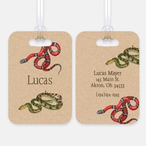Snakes Reptiles Personalized Luggage Bag Tag Plastic Aluminum  Custom Travel Birthday Girl Boy Gift Back to School Christmas Holiday