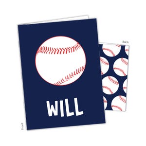 May include: A blue card with a white baseball and the name "WILL" in white letters. The back of the card has a repeating pattern of white baseballs on a blue background.