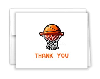 Basketball Sports Sport Thank You Personalized Cards • Folded Flat Stationery Custom Notecard Birthday Party Baby Shower