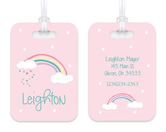 Rainbow Personalized Luggage Bag Tag Plastic Aluminum  Custom Travel Birthday Girl Boy Gift Back to School Christmas Holiday