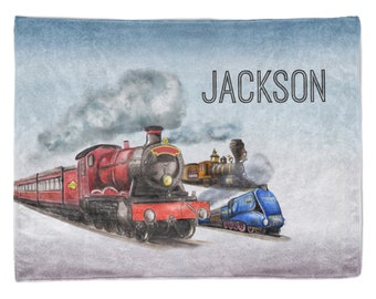 Train Blanket Minky Personalized Locomotive Transportation • Custom 30x40 50x60 60x80 Birthday Gift Kids Children Girl Boy Holiday Christmas