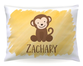 Personalized Monkey Pillowcase Zoo Animal Custom Pillow Case Cover 20x30 Toddler 13x18 Birthday Gift Kid Children Girl Boy Holiday Christmas