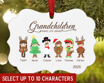 Grandchildren Make Life Grand Christmas Ornament Personalized 2025 Custom Holiday Decor Gift Grandparents Our Grandkids Family Boys Girls >