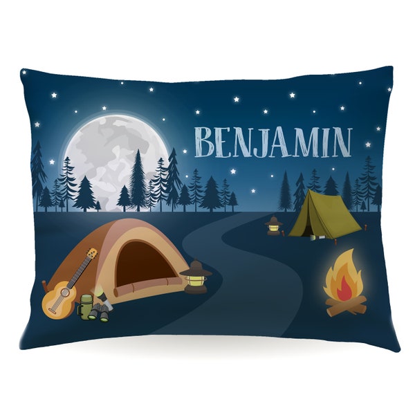 Camping Camp Tent Night Sky Personalized Pillowcase Custom Pillow Case Cover 20x30 Toddler 13x18 Birthday Gift Kids Children Girl Boy