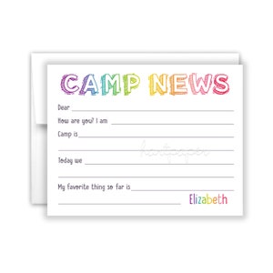 Rainbow Camp News Lined Camping Note Personalized Cards Summer Cheer Scout • Flat Folded Stationery Custom • Care Package Gift Girl Boy