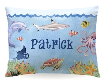 Personalized Under Sea Dolphin Shark Fish Pillowcase Custom Pillow Case Cover 20x30 Toddler 13x18 Birthday Gift Kids Children Girl Christmas