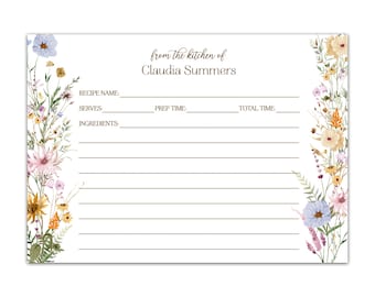 WildFlowers Floral Recipe Cards Personalized Custom Printed Wedding Bridal Shower New House Housewarming Mothers Day Gift Christmas Holiday