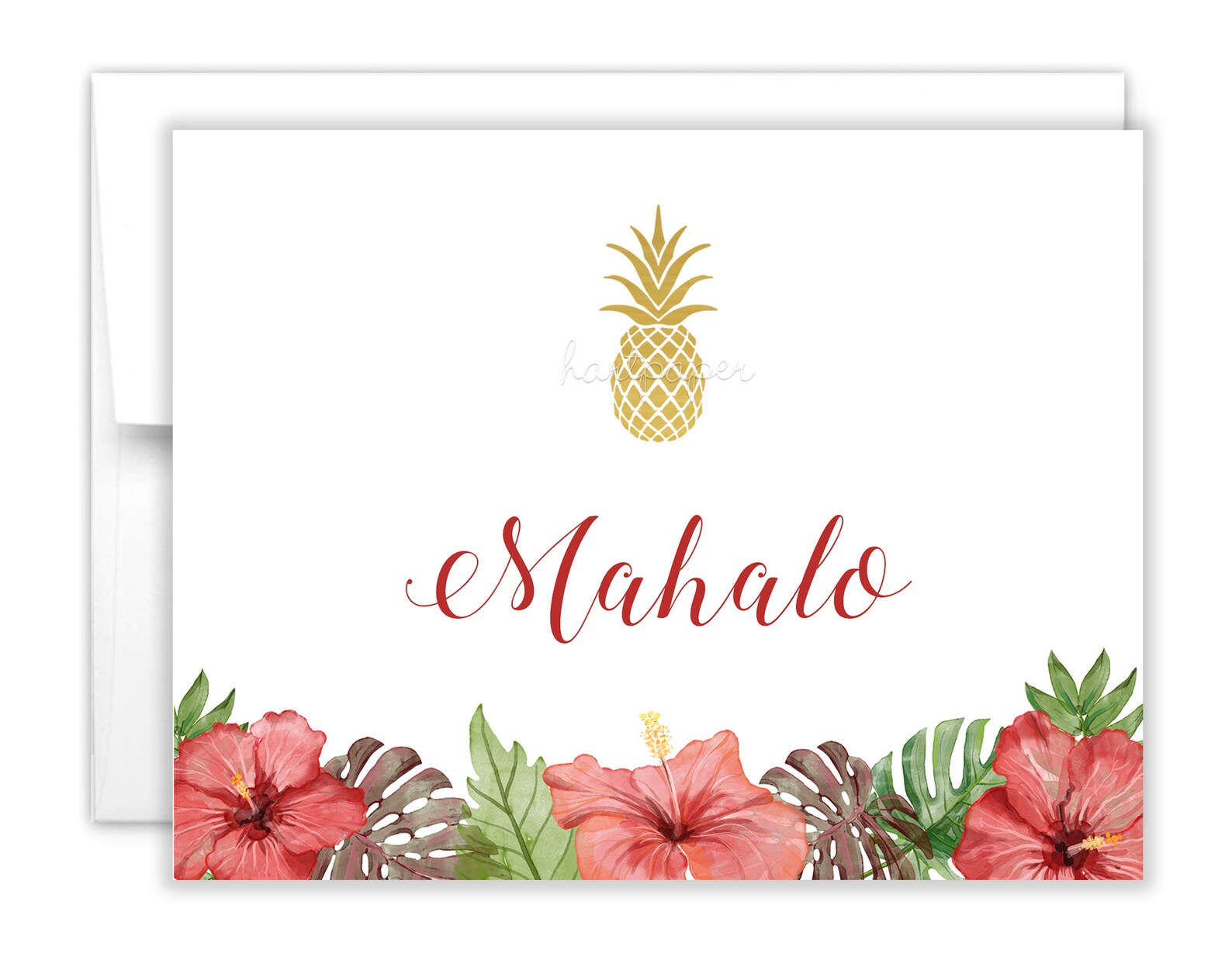 Hibiscus Pineapple Hawaii Thank You Cards Folded Flat Etsy