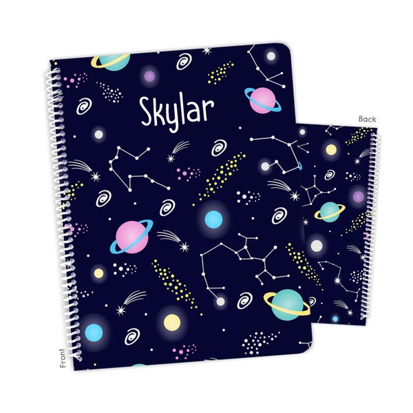 Outer Space Planets Solar System Personalized Notebook Sketchbook • Custom Birthday Gift Back to School Supplies Holiday • Girl Boy Kids