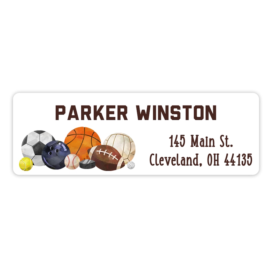 Sports Soccer Basketball Football Return Address Labels • Personalized ...