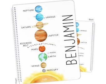 Outer Space Planets Solar System Personalized Notebook Sketchbook • Custom Birthday Gift Back to School Supplies Holiday • Girl Boy Kids