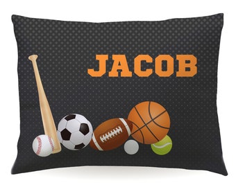 Personalized Sports Balls Soccer Football Basketball Pillowcase • Custom Pillow Case Cover 20x30 Toddler 13x18 • Birthday Gift Kids Girl Boy