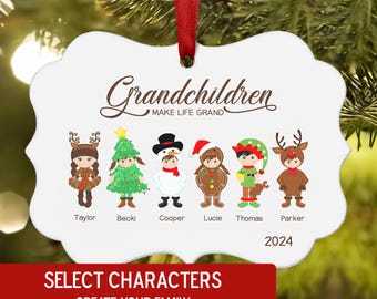 Grandchildren Make Life Grand Christmas Ornament Personalized 2024 Custom Holiday Decor Gift Grandparents Our Grandkids Family Boys Girls &gt;