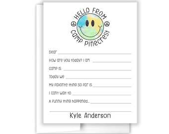 Tie Dye Happy Hello from Camp Lined Camping Note Personalized Cards Summer Cheer Scout Flat Stationery Custom • Care Package Gift Girl Boy