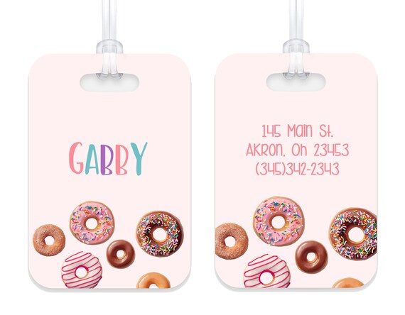 Donut Doughnut Food Personalized Luggage Bag Tag Plastic Aluminum Custom Travel Birthday Girl Boy Gift Back to School Christmas Holiday Etsy