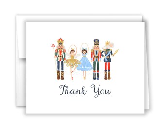 Nutcracker Ballet Ballerina Holiday Thank You Personalized Cards • Folded Flat Stationery Custom Printed Notecard •  Holiday