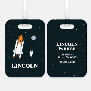 Space Shuttle Astronaut Rocket Personalized Luggage Bag Tag Plastic Aluminum  Custom Birthday Girl Boy Gift Back to School Christmas Holiday