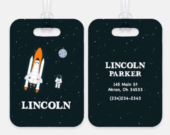 Space Shuttle Astronaut Rocket Personalized Luggage Bag Tag Plastic Aluminum  Custom Birthday Girl Boy Gift Back to School Christmas Holiday