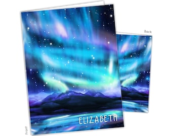Aurora Borealis Northern Lights Personalized Folder 2 Pocket • Back to School Supplies Custom Office • Birthday Gift Holiday Girl Boy Kids