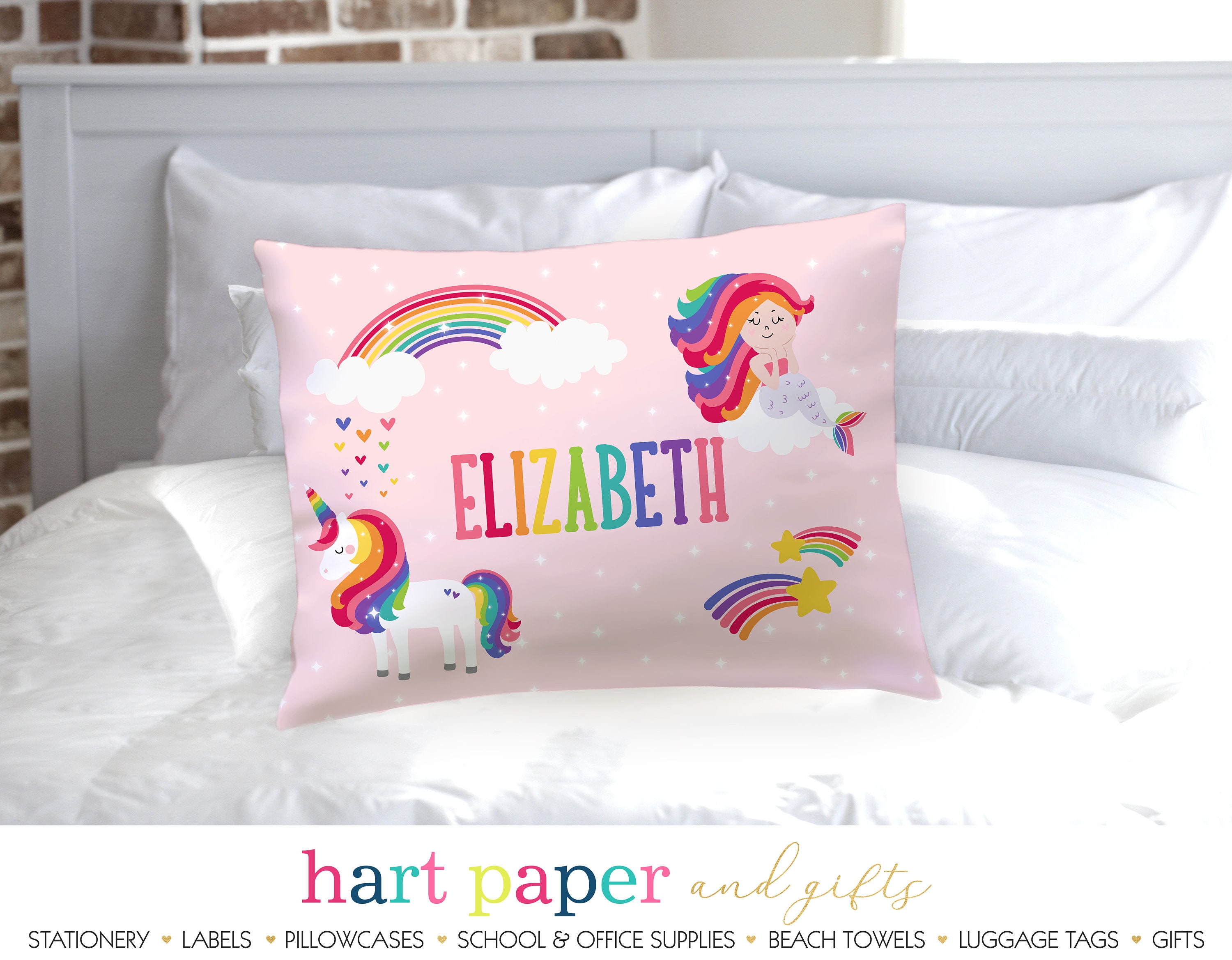 Personalized Rainbow Unicorn Mermaid Hearts Pillowcase Custom Pillow Case Cover 20x30 Toddler 13x18 Birthday Gift Kids Children Girl Boy Etsy