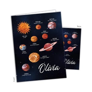 Planets Solar System Outer Space Personalized Folder 2 Pocket • Back to School Supplies Custom Office • Birthday Gift Holiday Girl Boy Kids