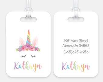 Unicorn Horn Rainbow Personalized Luggage Bag Tag Plastic Aluminum  Custom Travel Birthday Girl Boy Gift Back to School Christmas Holiday