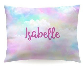 Personalized Rainbow Pastel Clouds Pillowcase Custom Pillow Case Cover 20x30 Toddler 13x18 Birthday Gift Kid Children Girl Holiday Christmas