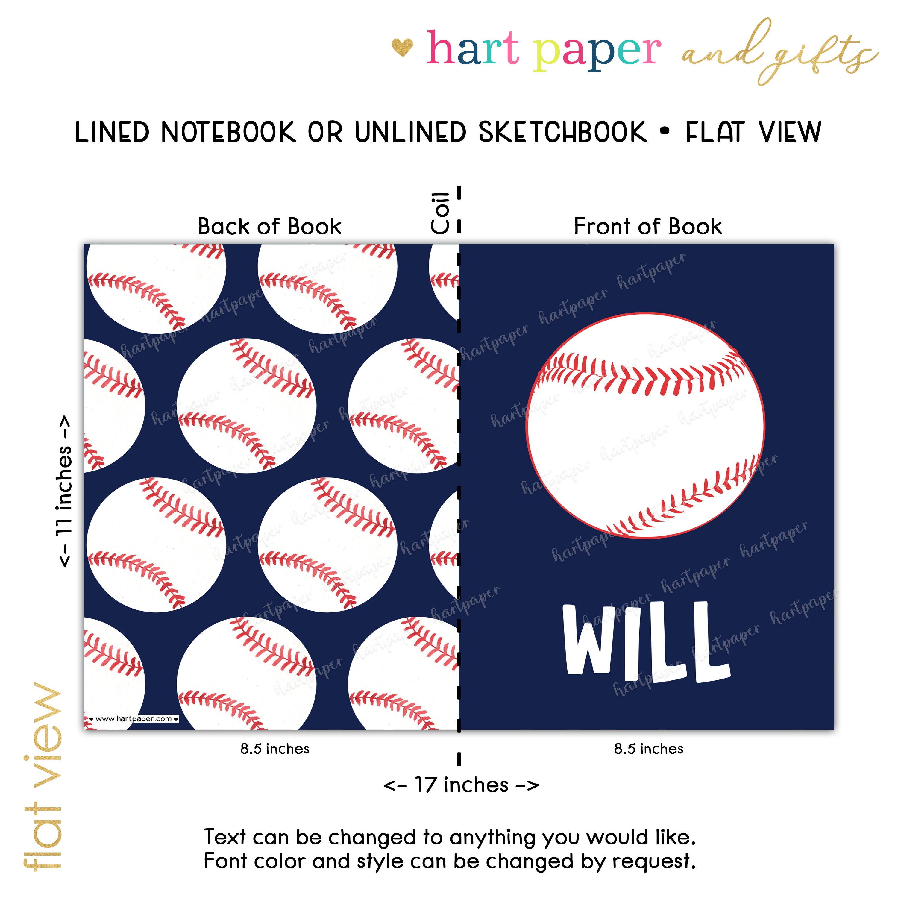 Baseball Sports Softball Personalized Notebook Sketchbook • Custom ...