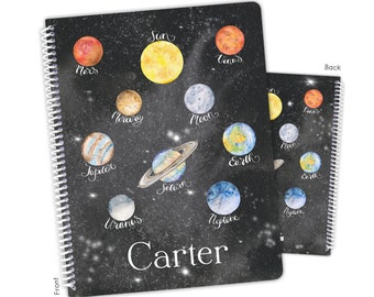 Outer Space Planets Solar System Personalized Notebook Sketchbook • Custom Birthday Gift Back to School Supplies Holiday • Girl Boy Kids