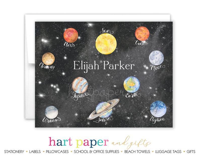 Galaxy Planets Outer Space Solar System Thank You Cards \u2022 Folded Flat Note Stationery Personalized Custom Printed Notecard \u2022 Birthday