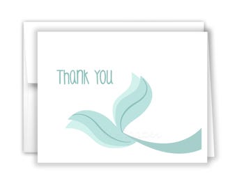 Mermaid Tail Thank You Personalized Cards • Folded Flat Card Stationery Custom Printed Notecard • Birthday Party Baby Shower Boy Girl Kids