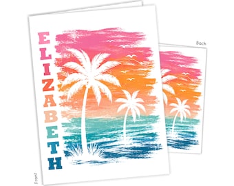 Palm Tree Beach Personalized Folder 2 Pocket • Back to School Supplies Custom Office • Birthday Gift Holiday Girl Boy Kids Christmas Teacher