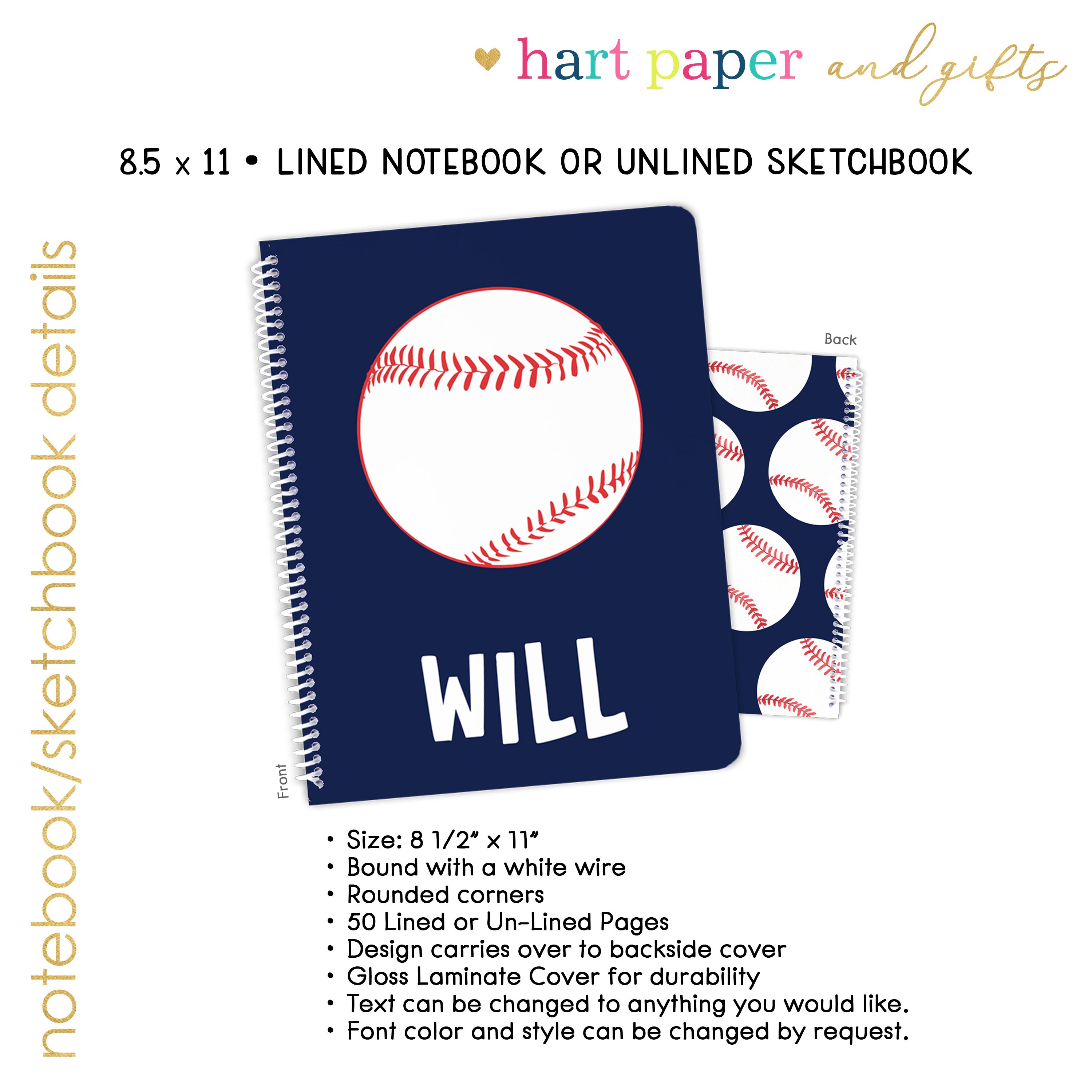 Baseball Sports Softball Personalized Notebook Sketchbook • Custom ...