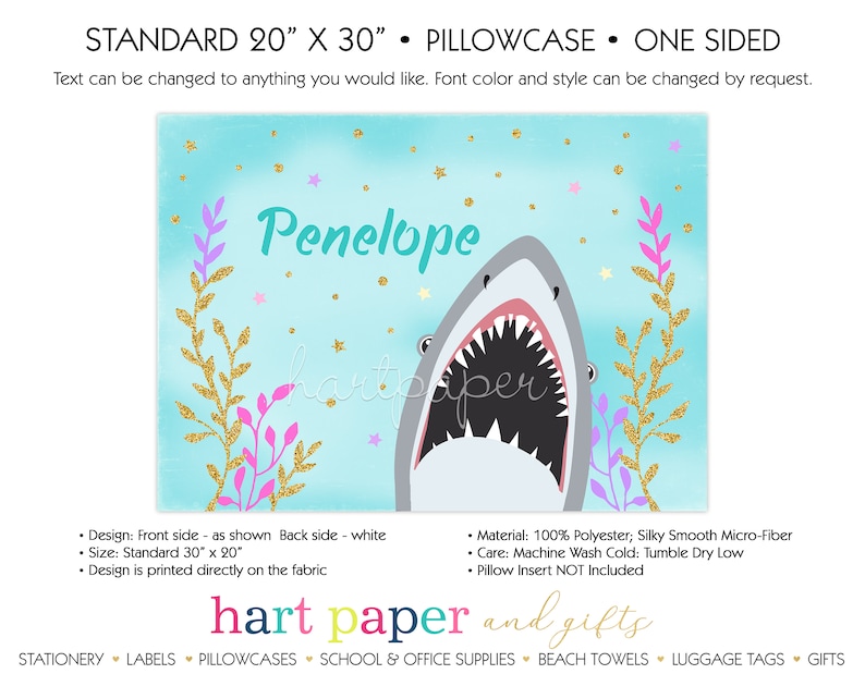 Personalized Shark Pillowcase \u2022 Custom Pillow Case Cover Standard 20x30 \u2022 Birthday Gift Kids Children Girl Boy
