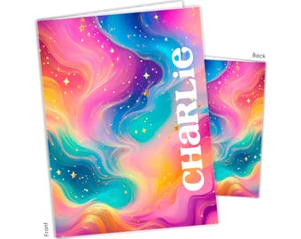 Rainbow Stars Personalized Folder 2 Pocket Back to School Supplies Custom Office Birthday Gift Holiday Girl Boy Kids Christmas Teacher Adult