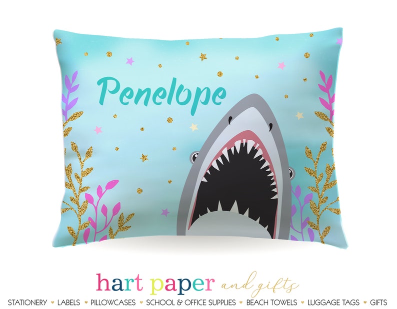 Personalized Shark Pillowcase \u2022 Custom Pillow Case Cover Standard 20x30 \u2022 Birthday Gift Kids Children Girl Boy