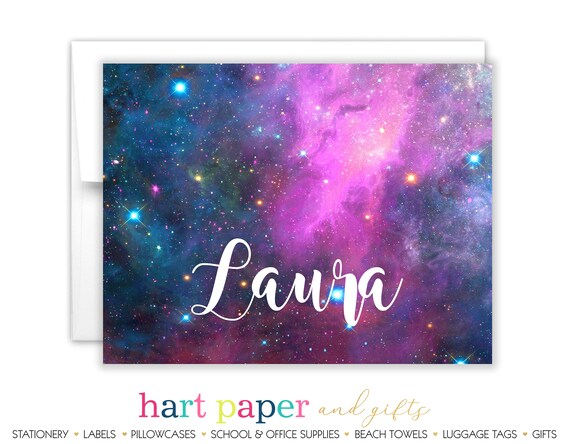 Galaxy Space Stars Thank You Cards Folded Flat Note Etsy