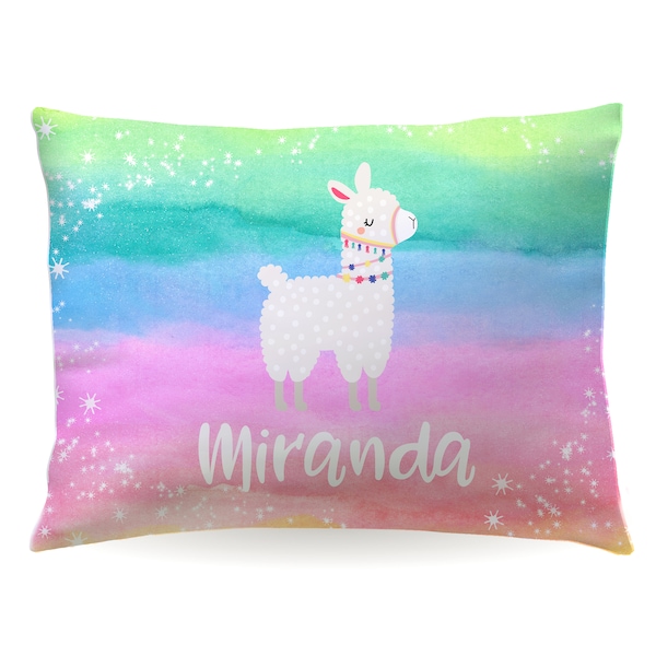 Personalized Llama Alpaca Rainbow Pillowcase Custom Pillow Case Cover 20x30 Toddler 13x18 Birthday Gift Kids Children Girl Holiday Christmas