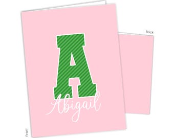 Green Pink Initial Monogram Personalized Folder 2 Pocket Back to School Supplies Custom Office Birthday Gift Holiday Girl Wedding Sorority