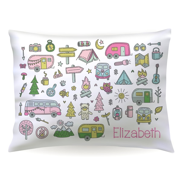 Camping Camp Personalized Pillowcase Custom Pillow Case Cover 20x30 Toddler 13x18 Birthday Gift Kids Children Girl Boy Holiday Christmas