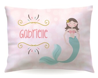 Personalized Rainbow Mermaid Pillowcase Custom Pillow Case Cover 20x30 Toddler 13x18 Birthday Gift Kids Children Girl Boy Holiday Christmas