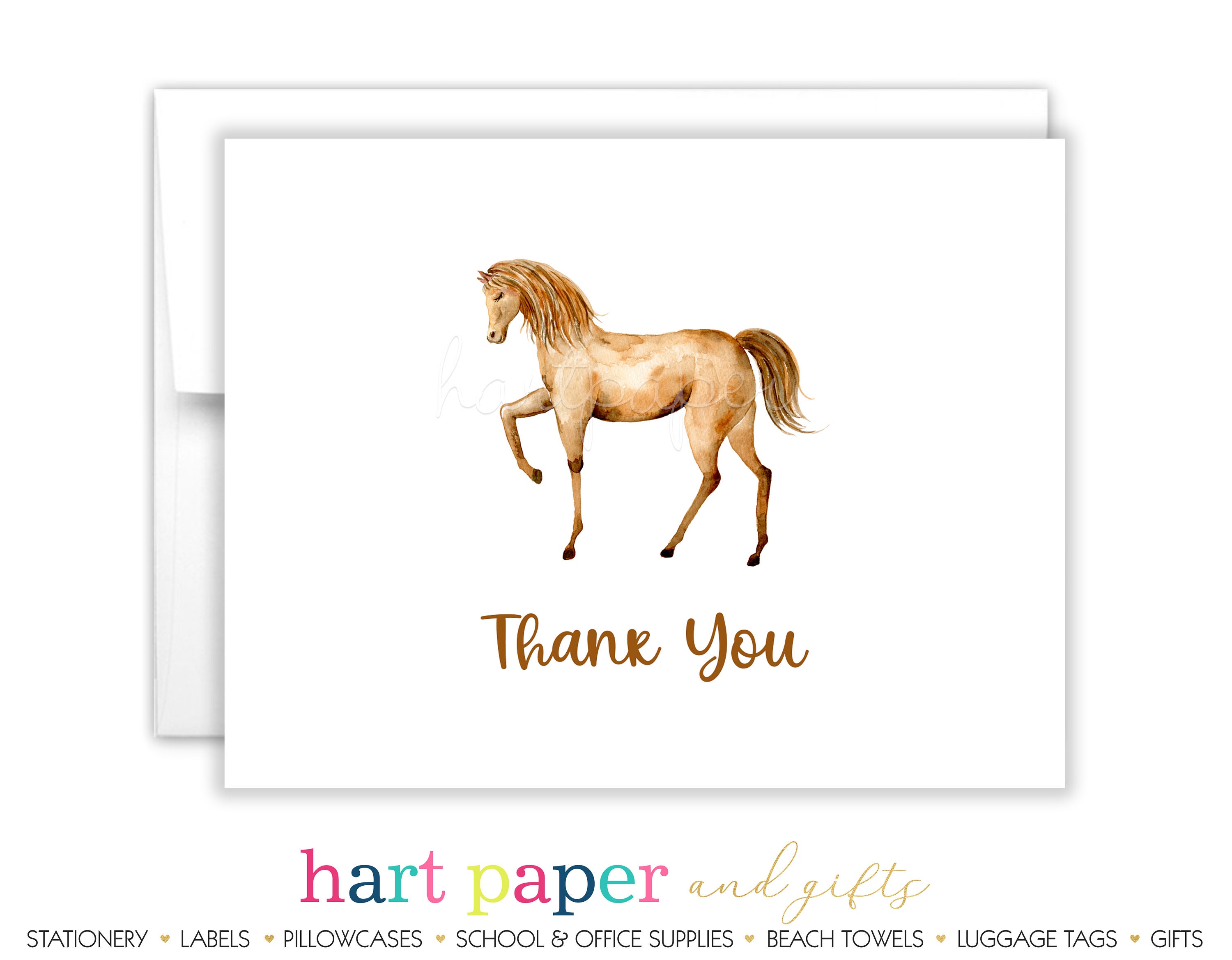 Brown Horse Pony Thank You Personalized Cards Folded Flat Etsy