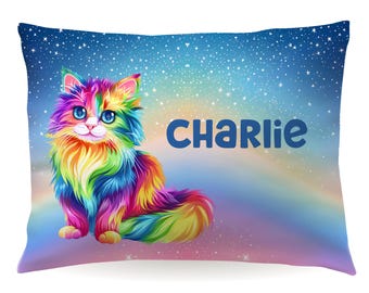 Personalized Cat Kittens Rainbow Pillowcase Custom Pillow Case Cover 20x30 Toddler 13x18 Birthday Gift Kids Children Girl Holiday Christmas