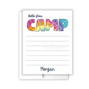 Tie Dye A Note from Camp Camping Note Personalized Cards Summer Cheer Scout • Flat Stationery Custom • Care Package Gift Girl Boy