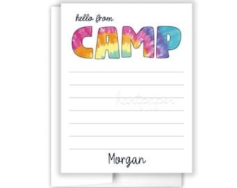 Tie Dye A Note from Camp Camping Note Personalized Cards Summer Cheer Scout • Flat Stationery Custom • Care Package Gift Girl Boy