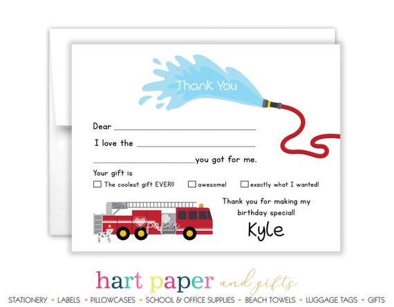 Firetruck FILL IN ~ Kids Custom Thank You or Note Cards