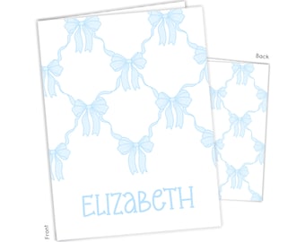 Blue Toile Coquette Bow Chinoiserie Flowers Personalized Folder 2 Pocket Back School Supplies Custom Office Birthday Gift Holiday Girl Kids