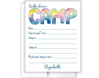 Hello from Camp Rainbow Camping Note Personalized Cards Summer Cheer Scout Church Flat Stationery Custom • Care Package Gift Girl Boy