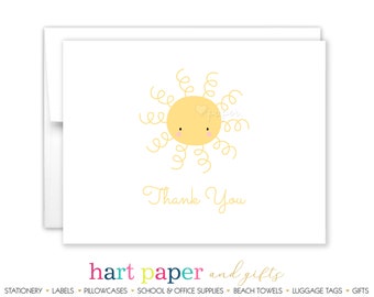 Sunshine Sun Thank You Personalized Cards • Folded Flat Card Stationery Custom Printed Notecard • Birthday Party Baby Shower  Boy Girl Kids